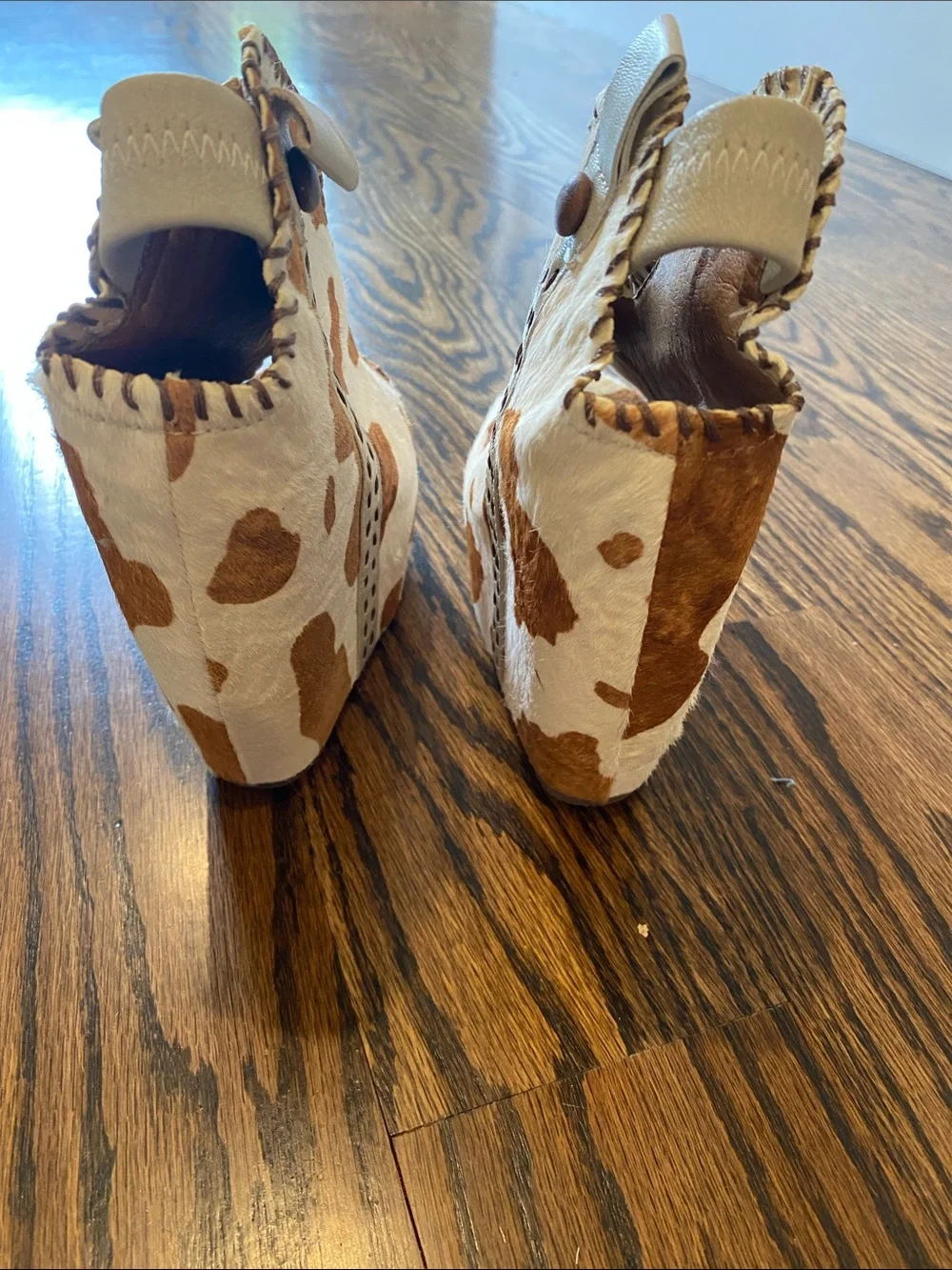 Jeffrey Campbell Cowhide Peep-Toe Wedges in Brown and Cream
